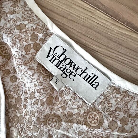 CHOWCHILLA VINTAGE | Boho Hippie Beige Floral maxi Dress Beige Tan Tassel | Smal - Picture 6 of 8